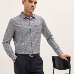 The Bear House Blue Cotton Tailored Fit Geometric Formal Shirt-picture-12