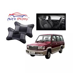 Auto Pearl Black Grey Car Neck Cushion/Neck Pillow Compatible with Toyota Qualis-22