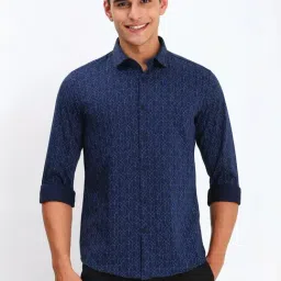 Allen Solly Navy Cotton Slim Fit Printed Shirt-picture-5