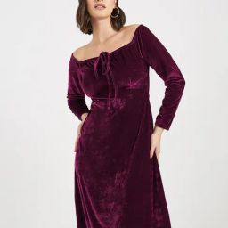 Styli Burgundy Polyester Flared Dresses-image-6