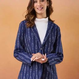 Fabindia Blue Cotton Ikat Blazer-image-12