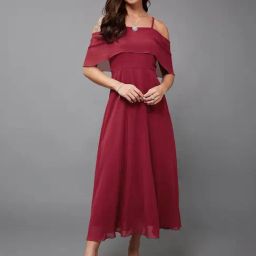 Miss Chase Maroon Solid Dress-image-67