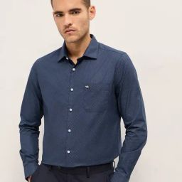 The Bear House Blue Cotton Tailored Fit Printed Formal Shirt-image-88