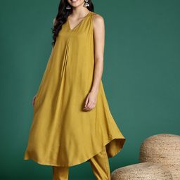 Sangria Women Solid Regular Kurta with Trousers-picture-52