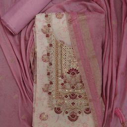 SHADOW & SAINING EmbroideredJacquard Silk Unstitched Dress Material-image-31