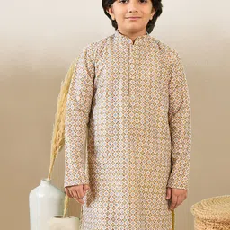 YK Boys Cotton Sequins Printed Mandarin Collar Long Sleeves Kurtas-54