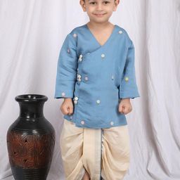 Polka Tots Boys Floral Embroidered Pure Cotton Straight Kurta with Dhoti Pants-12