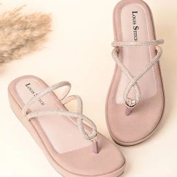 Louis Stitch Women's Peach Pink T-Strap Sandals-4