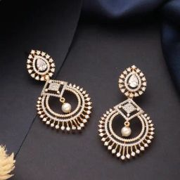 Saraf RS Jewellery Statement Gold Toned AD Zircon Studded Pearl Beaded Designer Chand Bali Earring-image-33