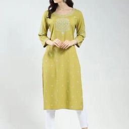 Monte Carlo Green Viscose Self Design Kurti-image-82