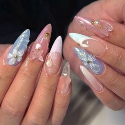 GLOW CUPID Set Of 25 Glossy Finish Reusable Press On Nails - Whimsical-Petals-12
