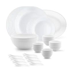 Borosil Orbit Series White Glass Dinner Set - 33 Pieces-image-34