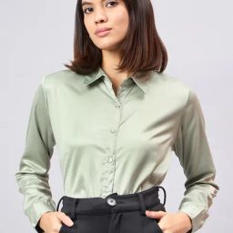 Style Quotient Green Satin Regular Fit Formal Shirt-image-99