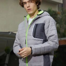 Campus Sutra Grey Regular Fit Quilted Hooded Jacket-38