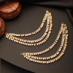 Saraf RS Jewellery Statement Gold Plated Temple Pearl Beaded Multilayered Matil Ear Chain Earring-29