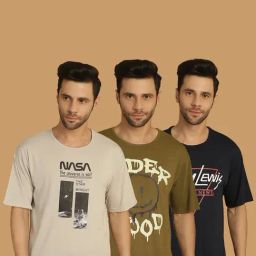 Vimal Jonney Multicolor Regular Fit Printed Crew T-Shirt - Pack of 3-picture-20