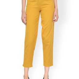 Bitterlime Women Mustard Yellow Relaxed Regular Fit Solid Regular Trousers-image-5