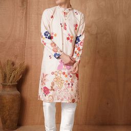 TRYBUY.IN Men Floral Printed Ethnic Full Sleeves Pure Cotton Kurta Set with Trousers-19