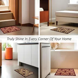 Kuber Industries 4-Pcs Brown & Maroon Hexagon Rectangular Anti-Skid Doormats image 3