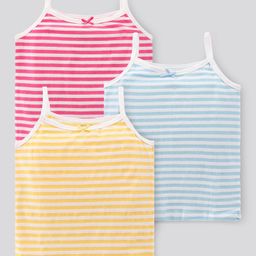 Pine Kids Singlet Anti Microbial & Biowashed Cotton Slips Striped Pattern Pack of 3 - Pink Yellow And Blue-12