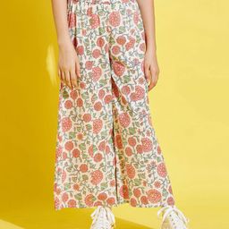 Cherry & Jerry Seamless Jaipuri Floral Swirl Printed Flared Trousers - White-image-76
