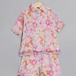 READIPRINT Three Fourth Sleeves Water Color Effect Floral Printed & Gota Lace Embellished Kurta With Coordinating Palazzo - Peach-picture-34