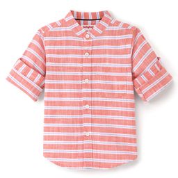 Babyhug 100% Cotton Woven Full Sleeves Striped Shirt with Pocket - Orange-image-24