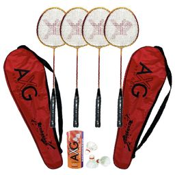 AXG Thrasher Racquets Set of 4 with Feather shuttles Badminton Kit-13
