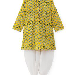 Babyhug 100% Cotton Woven Full Sleeves Kurta and Dhoti Set Floral Print - Yellow-image-5