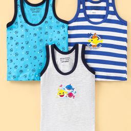 Bodycare Cotton Knit Sleeveless Set Of Vests Striped & Baby Shark Print  Pack of 3 - Multicolour-picture-26