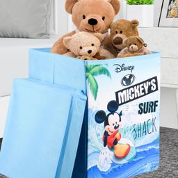 Kuber Industries Mickey Surf Toy Storage Box  Laundry Basket for Toys  Folding Laundry Basket  Clothes Hamper with Lid & Handles  Storage Basket for Bathroom  60 LTR  Sky Blue-26
