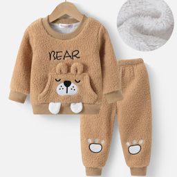 Kookie Kids Full Sleeves T-Shirt & Lounge Pants Set With Bear Design - Brown-image-92