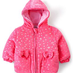 Babyhug Full Sleeves Hooded Sweatjacket With Polka Dot Design & Bow Applique - Pink-picture-19