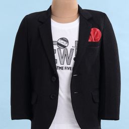 Robo Fry Velvet Woven Full Sleeves Solid Colour Blazer with Text Printed T-Shirt - Black & White-image-23