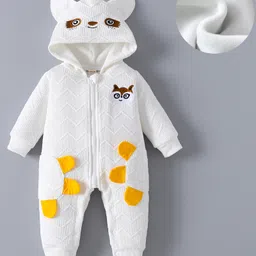 Kookie Kids Full Sleeves Solid Colour Animal Detailing Hooded Romper - White-picture-16