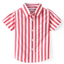 Babyhug Cotton Woven Half Sleeves Striped Shirt - Red & White-image-5