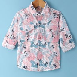 Rikidoos Full Sleeves Abstract Printed Shirt - Peach & Sea Green-image-5