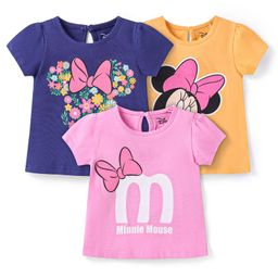 Babyhug Disney Single Jersey Half Sleeves T-Shirts With Minnie Mouse GraphicsPack of 3 - Blue Pink & Orange-image-19