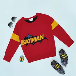 Pantaloons Junior DC Comic Featuring Full Sleeves Batman Text Designed Sweater - Red-picture-43