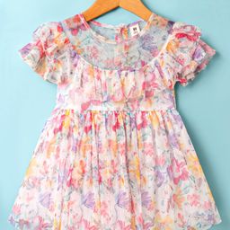 ToffyHouse Woven Half Sleeves Party Dress With Floral Print - White-image-44