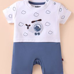 Mini Taurus Interlock Knit Half Sleeves Romper with Helicopter Patch - Light Blue & White-image-57