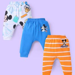 Babyhug Disney Interlock Knit Full Length Diaper Leggings With Mickey Mouse Graphics Pack Of 3 - Orange & Blue-image-25