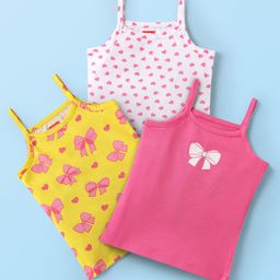 Babyhug 100% Cotton Single Jersey Knit Sleeveless Slips With Heart & Bow Print Pack Of 3 - Pink & Yellow-image-28