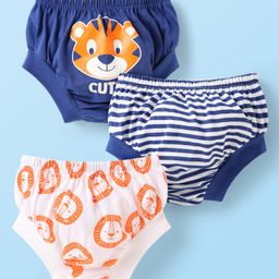 Doodle Poodle Single Jersey Knit Bloomers With Stripes & Animal Print Pack Of 3 - Navy Blue & White-image-39