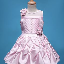 Enfance Sleeveless Floral Applique Beads Embellished Knee Length Dress - Pink-image-10