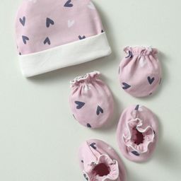 Ben Benny 100% Cotton Knit Cap Mitten & Booties Set With Hearts Print Lilac - Diameter 10 cm-picture-14