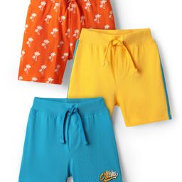 Babyhug Cotton Single Jersey Knit Shorts with Tropical Theme Print Pack of 3 - Yellow Orange & Blue-image-127