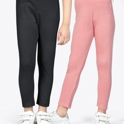 Ariel Cotton Knit Pack Of 2 Solid Non Transparent Leggings - Black & Rose-image-95