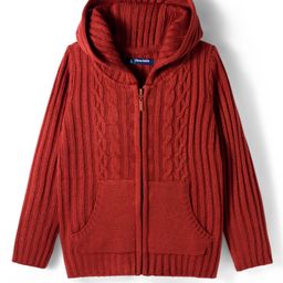 Pine Kids Knit Full Sleeves Front Open Hooded Sweater with Cable Knit Design & Kangaroo Pocket - Rust Orange-picture-7
