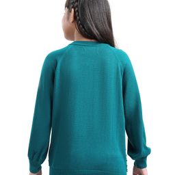 arias by lara dutta Arias Consciously Sourced Cotton Floral Jacquard Front Button Open Sweater with Buttons - Green image 3